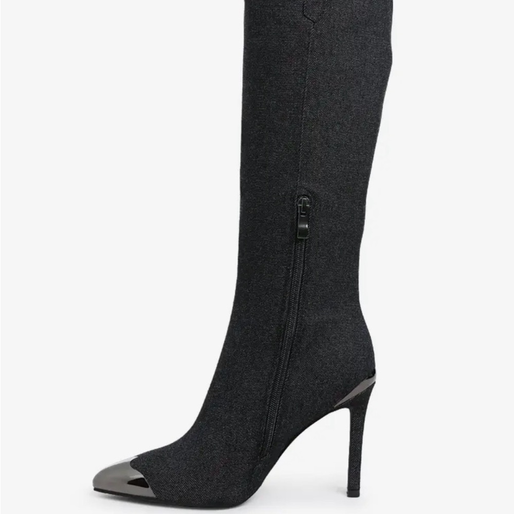 Elegant Black Knee-High Women's denim Boots - Picture 2 of 4